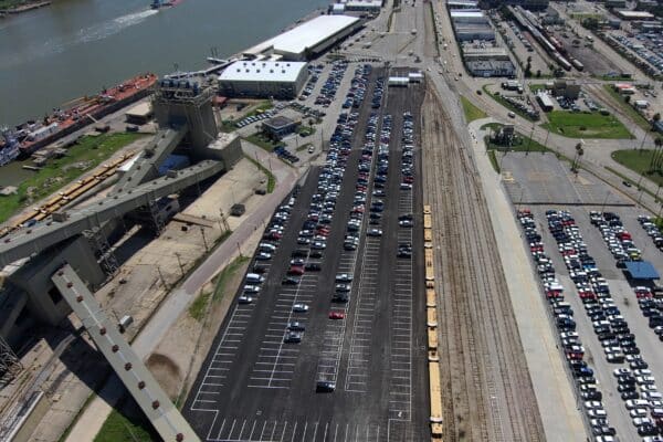 Aerial view of parking lots.