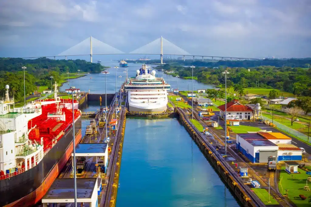 Cruise ship passing through the Panama Canal