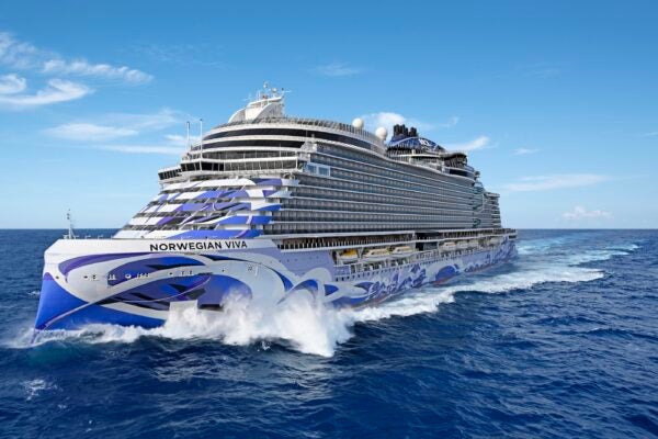 Aerial shot of Norwegian Viva sailing on the ocean