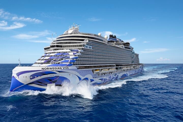 Aerial shot of Norwegian Viva sailing on the ocean