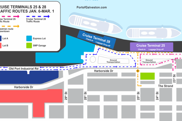 Traffic routes for cruise terminals 25 and 28 Jan. 6-March 1, 2026