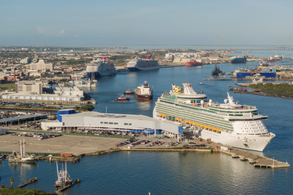 Aerial image of East Galveston Harbor entrance at the Port of Galveston