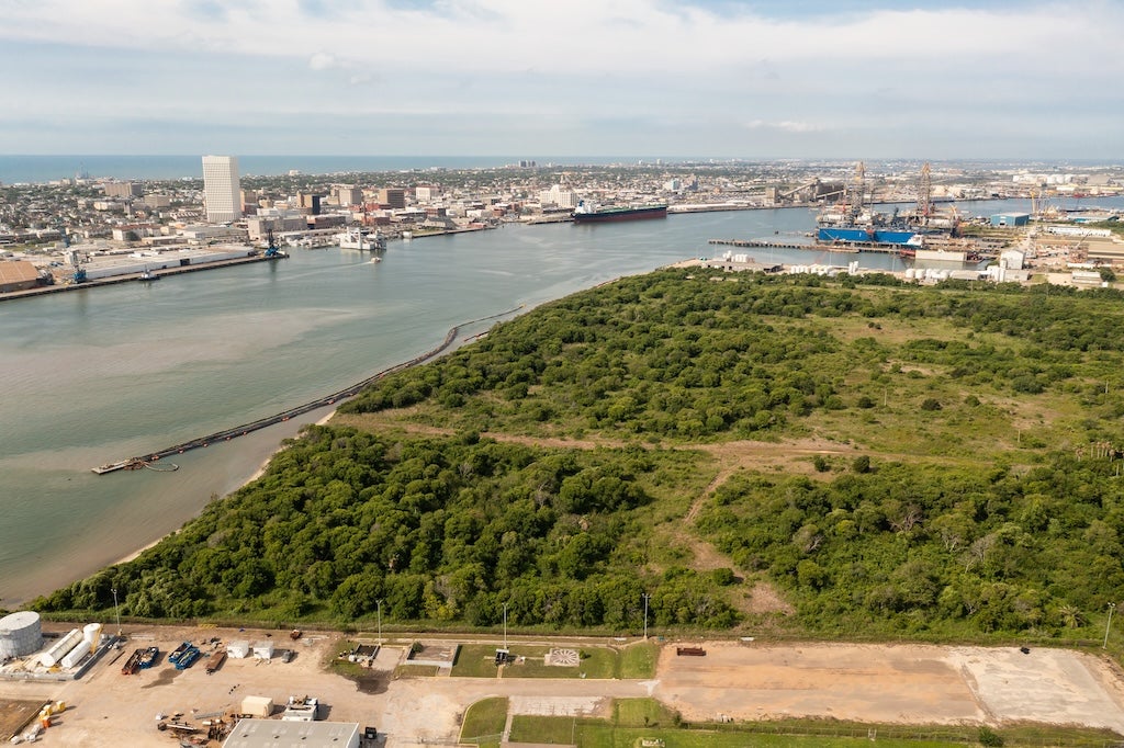 Port undeveloped land on Pelican Island on the deep-water Galveston Harbor